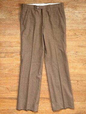 Vintage Mens Brown Felted Wool Dress Pants Size 32x32 70s Tattersall Trousers 32